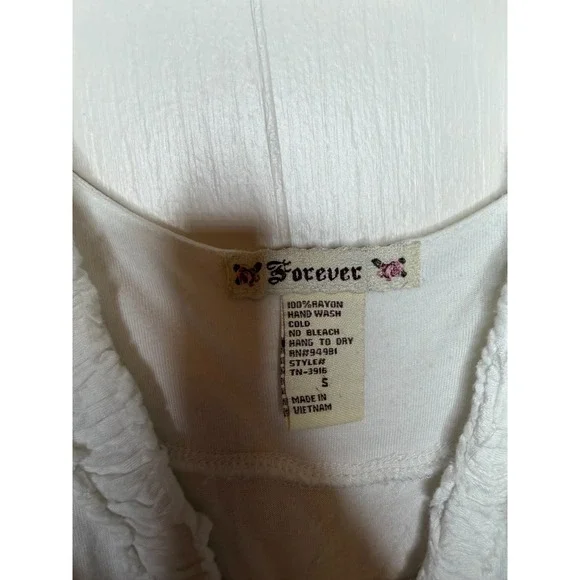 Y2K White Babydoll Tunic Top Size Small Black Bow Empire Waist Fairy Coquette - Picture 3 of 5